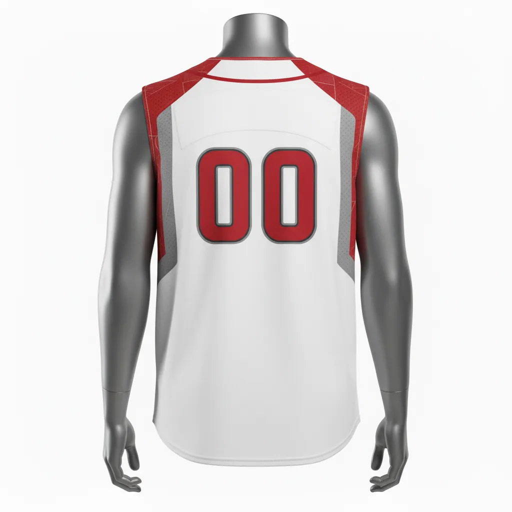 Custom Baseball Sleeveless Baseball Jersey - White, Grey - Button Cardinal Mesh Pattern Script - Back View - Kinexa Sportswear