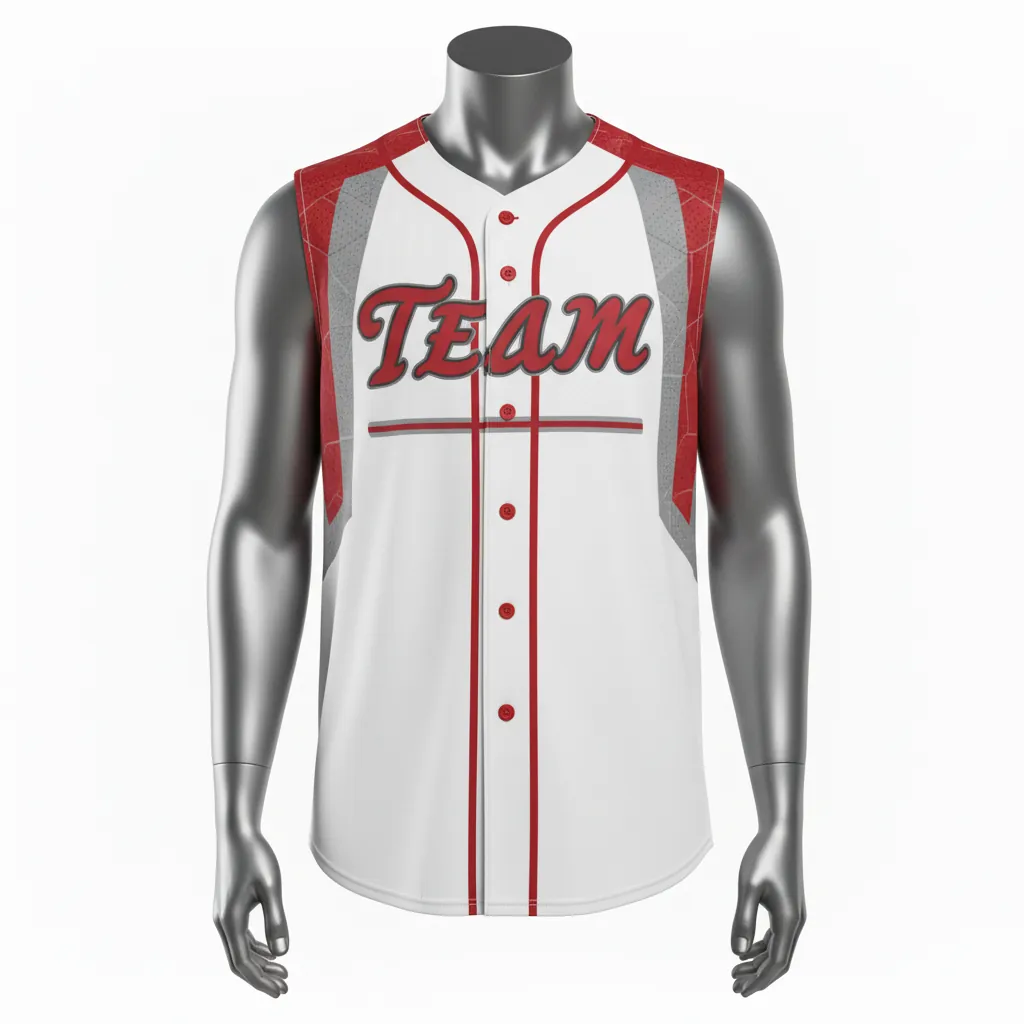 Custom Baseball Sleeveless Baseball Jersey - White, Grey - Button Cardinal Mesh Pattern Script - Front View - Kinexa Sportswear