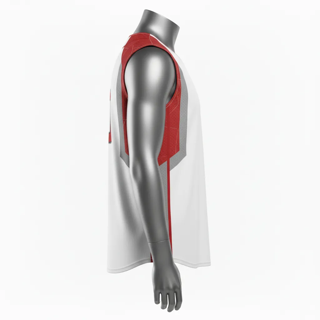 Custom Baseball Sleeveless Baseball Jersey - White, Grey - Button Cardinal Mesh Pattern Script - Side View - Kinexa Sportswear