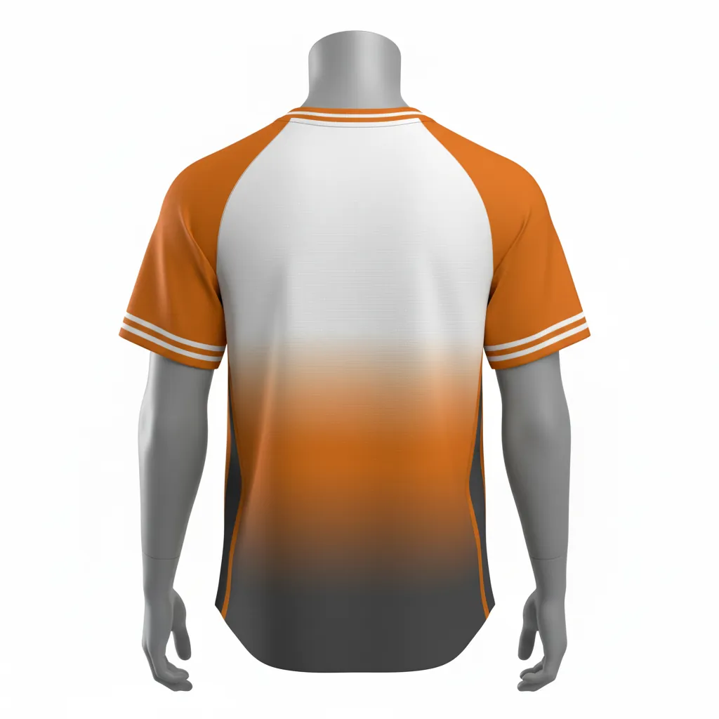 Custom Baseball V Neck Baseball Jersey - White - Amber Charcoal Sunset Gradient Block - Back View - Kinexa Sportswear