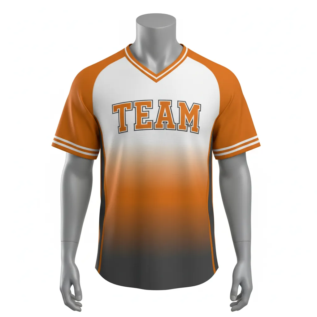 Custom Baseball V Neck Baseball Jersey - White - Amber Charcoal Sunset Gradient Block - Front View - Kinexa Sportswear