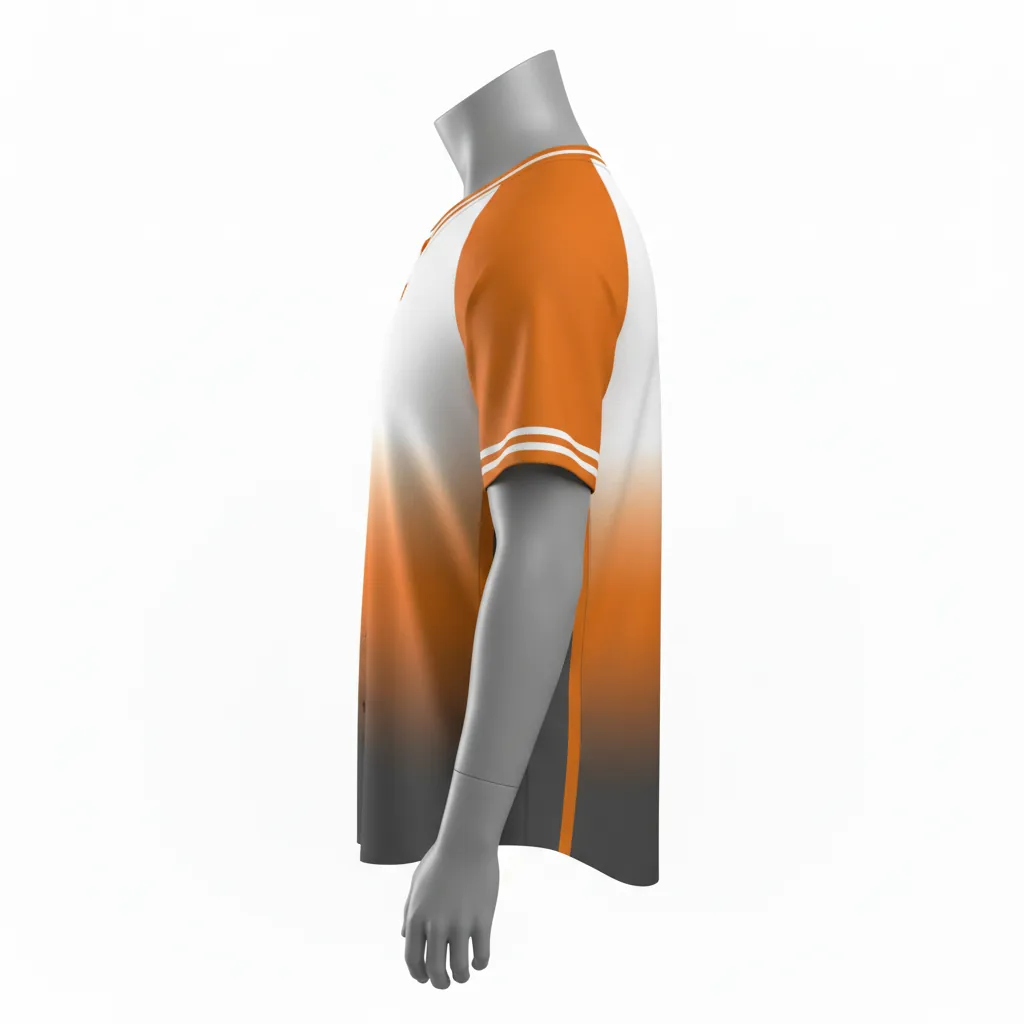 Custom Baseball V Neck Baseball Jersey - White - Amber Charcoal Sunset Gradient Block - Side View - Kinexa Sportswear
