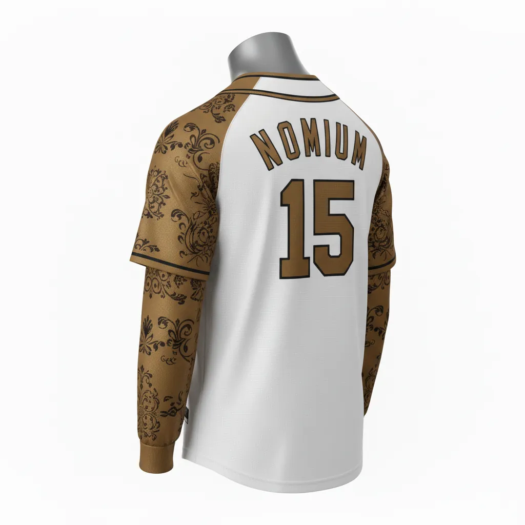 Custom Baseball V Neck Baseball Jersey - White, Black - Bronze Premium Accents Script - Back View - Kinexa Sportswear