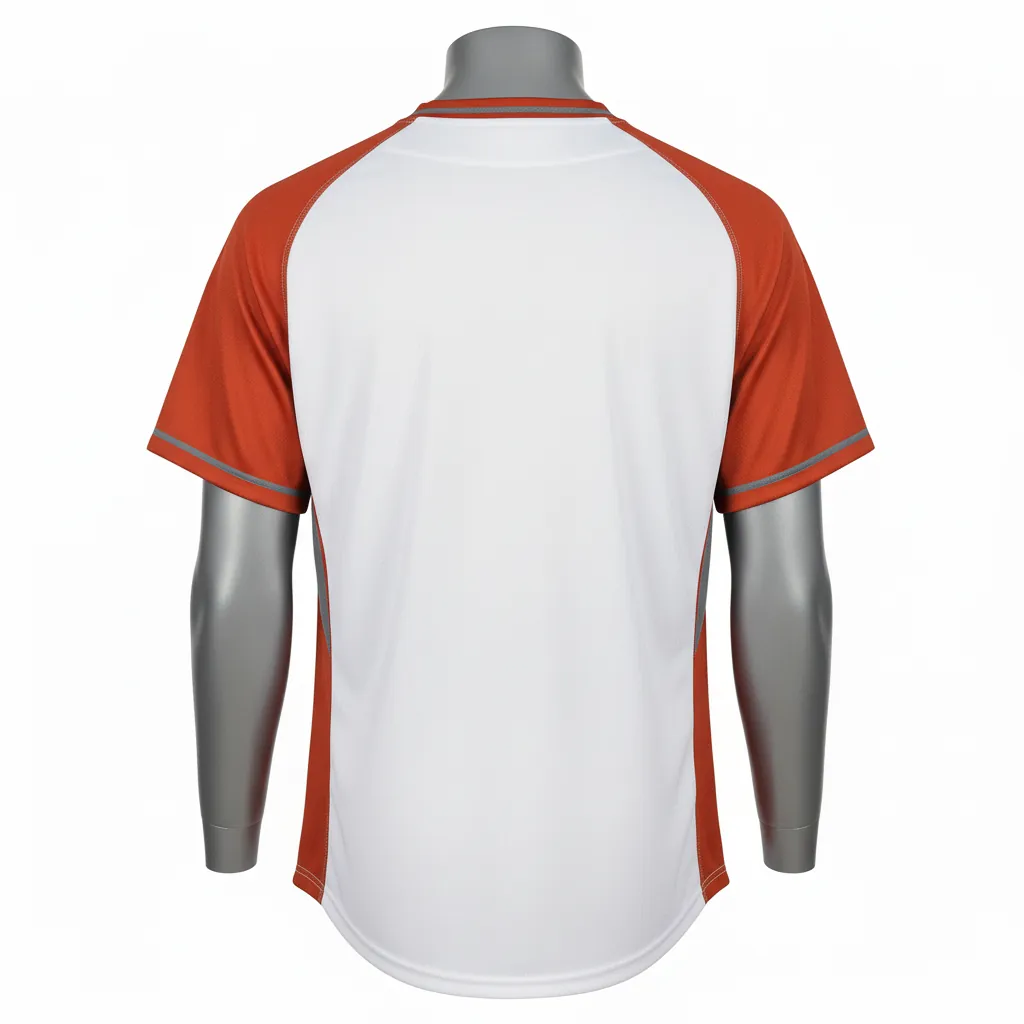 Custom Baseball V Neck Baseball Jersey - White, Burnt, Orange... - Side Panel Block Script - Back View - Kinexa Sportswear