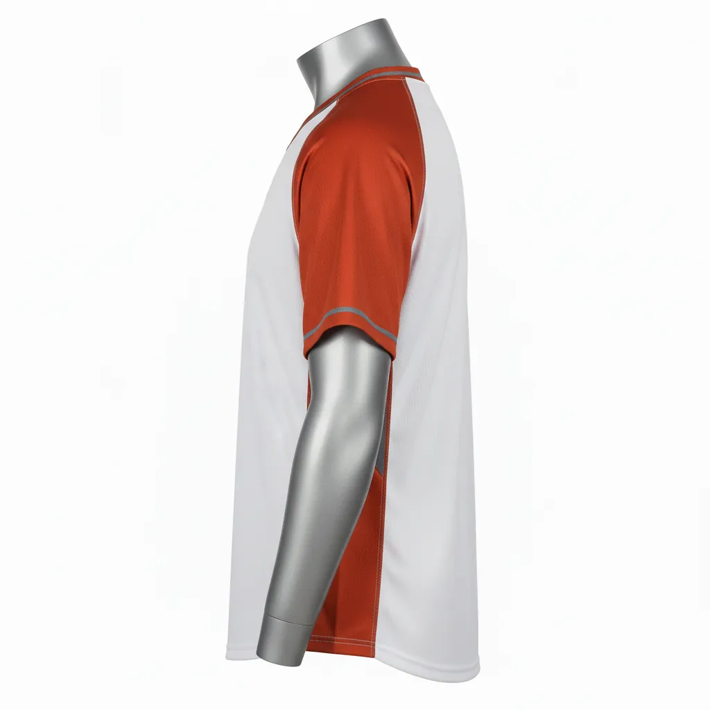 Custom Baseball V Neck Baseball Jersey - White, Burnt, Orange... - Side Panel Block Script - Side View - Kinexa Sportswear