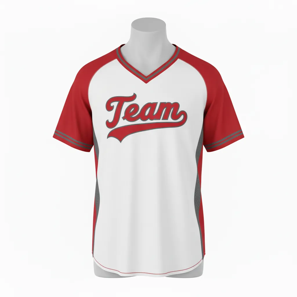 Custom Baseball V Neck Baseball Jersey - White, Grey - Cardinal Mesh Pattern Script - Front View - Kinexa Sportswear