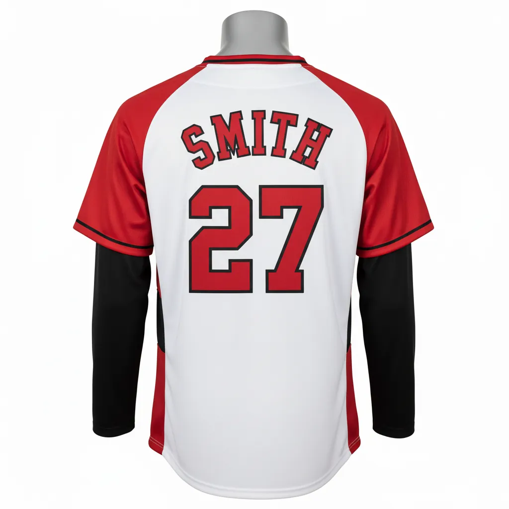 Custom Baseball V Neck Baseball Jersey - White, Red, Black - Cardinal Colorblock Script - Back View - Kinexa Sportswear