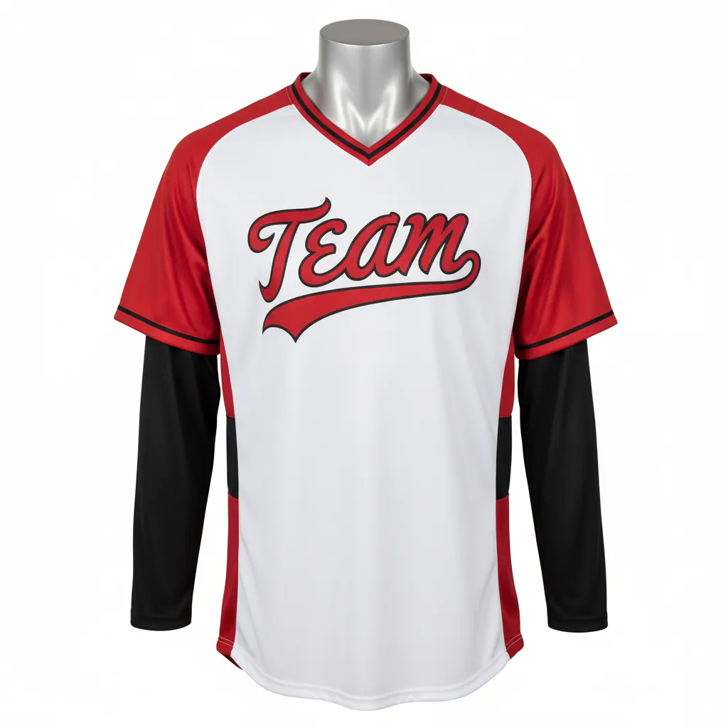 Custom Baseball V Neck Baseball Jersey - White, Red, Black - Cardinal Colorblock Script - Front View - Kinexa Sportswear