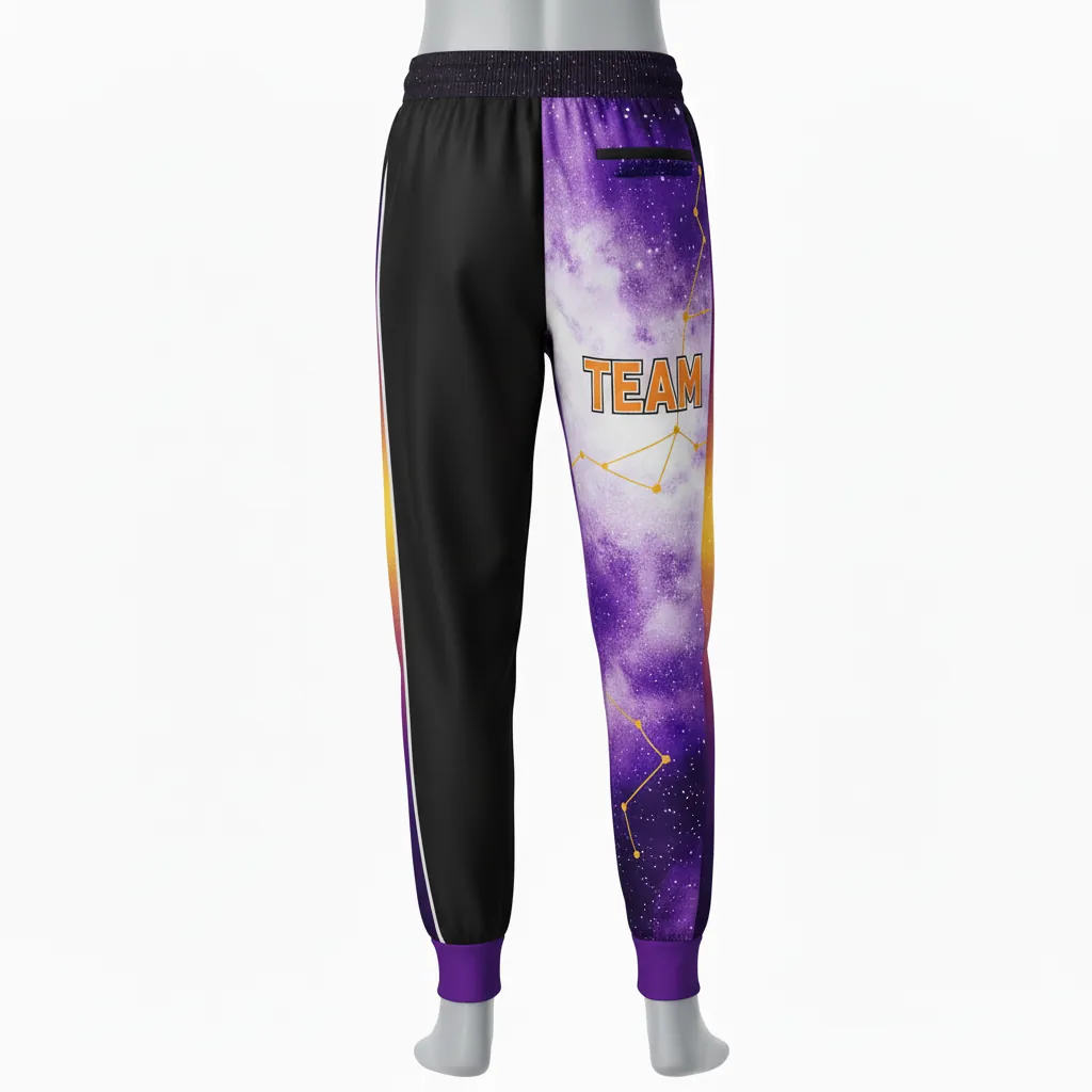 Custom Basketball Basketball Joggers - Black, Orange - Side Stripe - Back View - Kinexa Sportswear