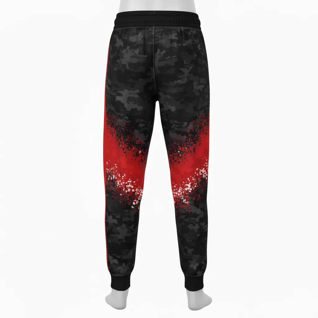 Custom Basketball Basketball Joggers - Black, Red - Digital Camo - Back View - Kinexa Sportswear