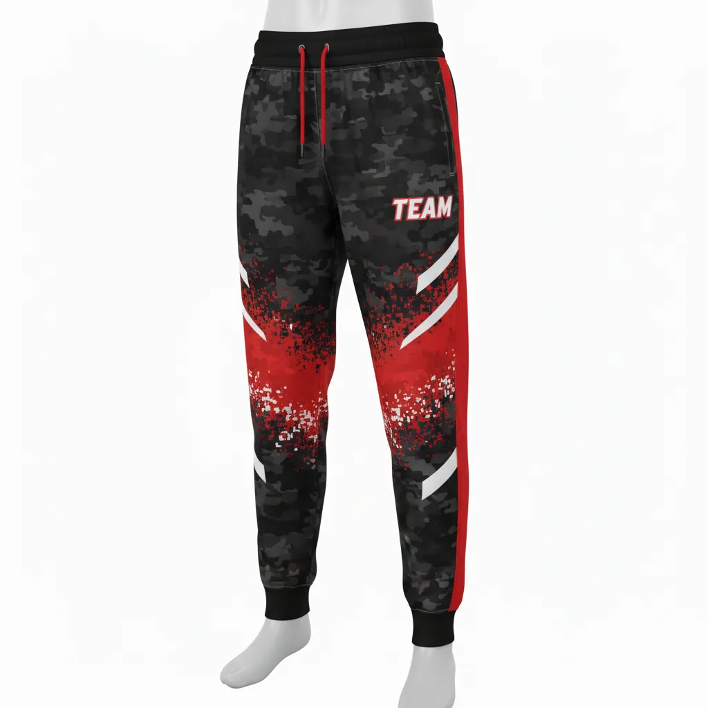 Custom Basketball Basketball Joggers - Black, Red - Digital Camo - Front View - Kinexa Sportswear