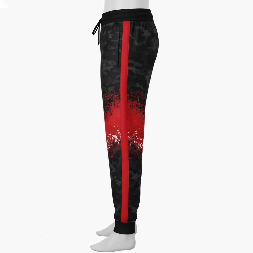 Custom Basketball Basketball Joggers - Black, Red - Digital Camo - Side View - Kinexa Sportswear