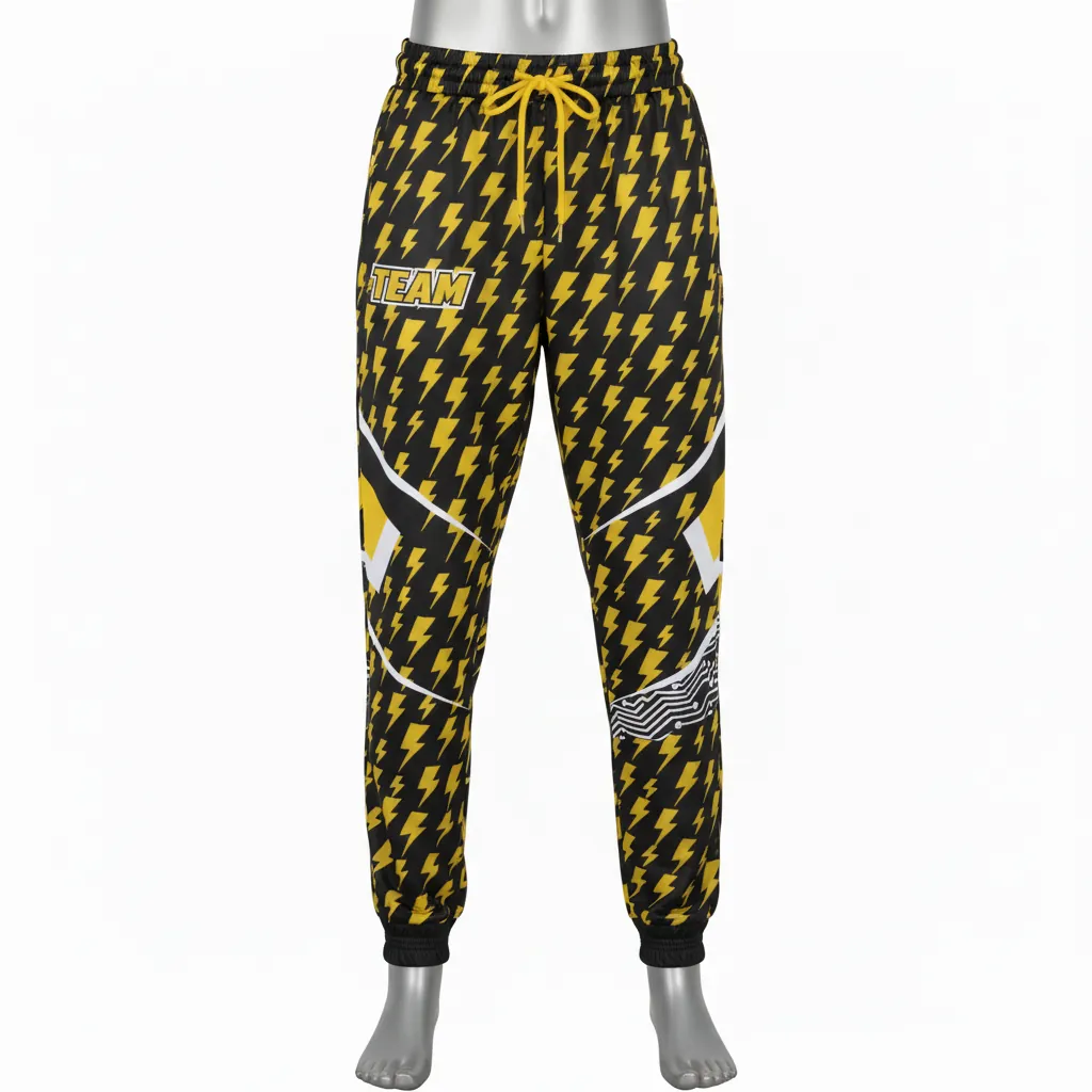 Custom Basketball Basketball Joggers - Black, Yellow - Lightning Pattern - Front View - Kinexa Sportswear