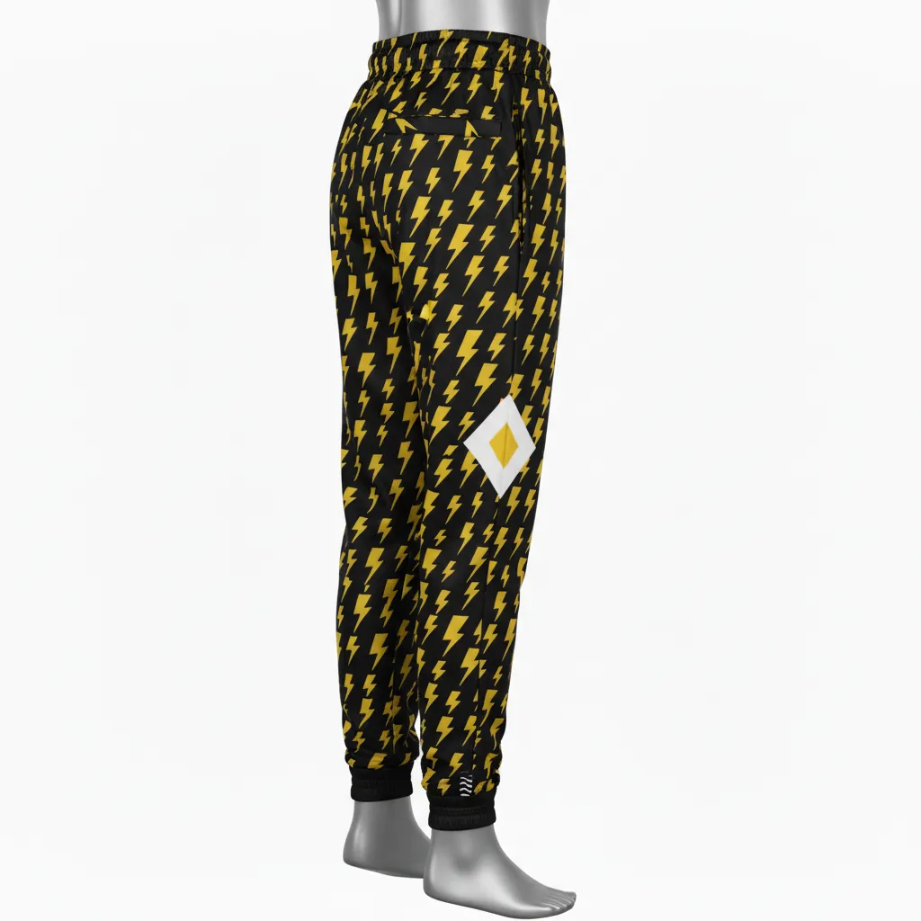 Custom Basketball Basketball Joggers - Black, Yellow - Lightning Pattern - Side View - Kinexa Sportswear