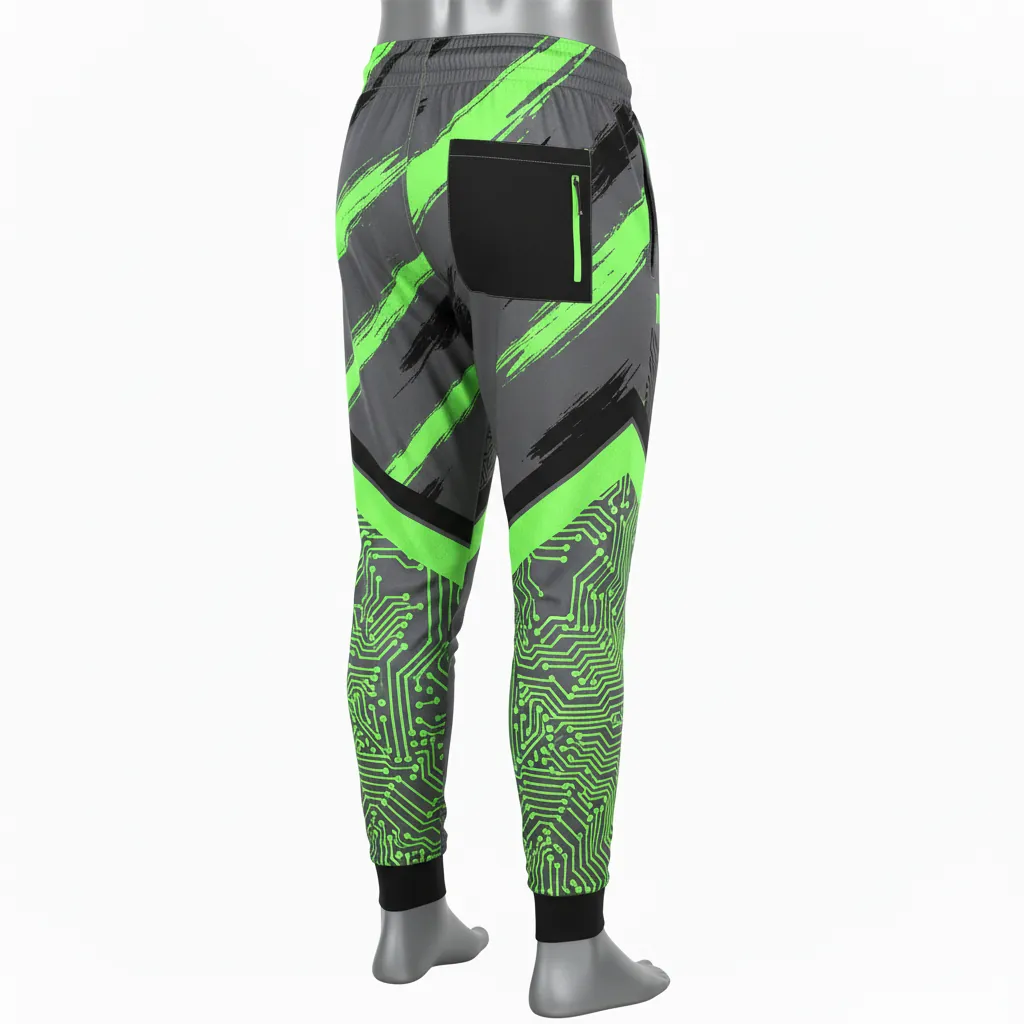 Custom Basketball Basketball Joggers - Green - Charcoal Neon Abstract - Back View - Kinexa Sportswear