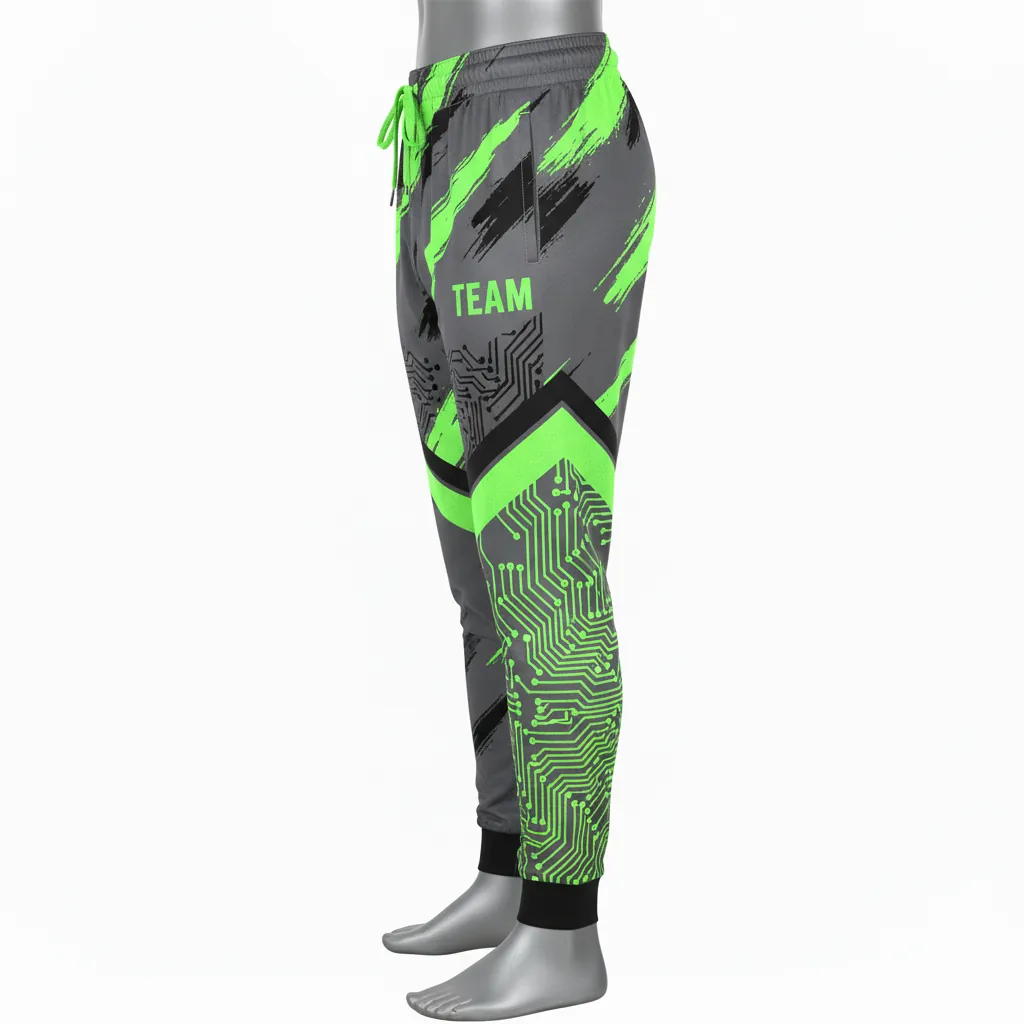 Custom Basketball Basketball Joggers - Green - Charcoal Neon Abstract - Front View - Kinexa Sportswear