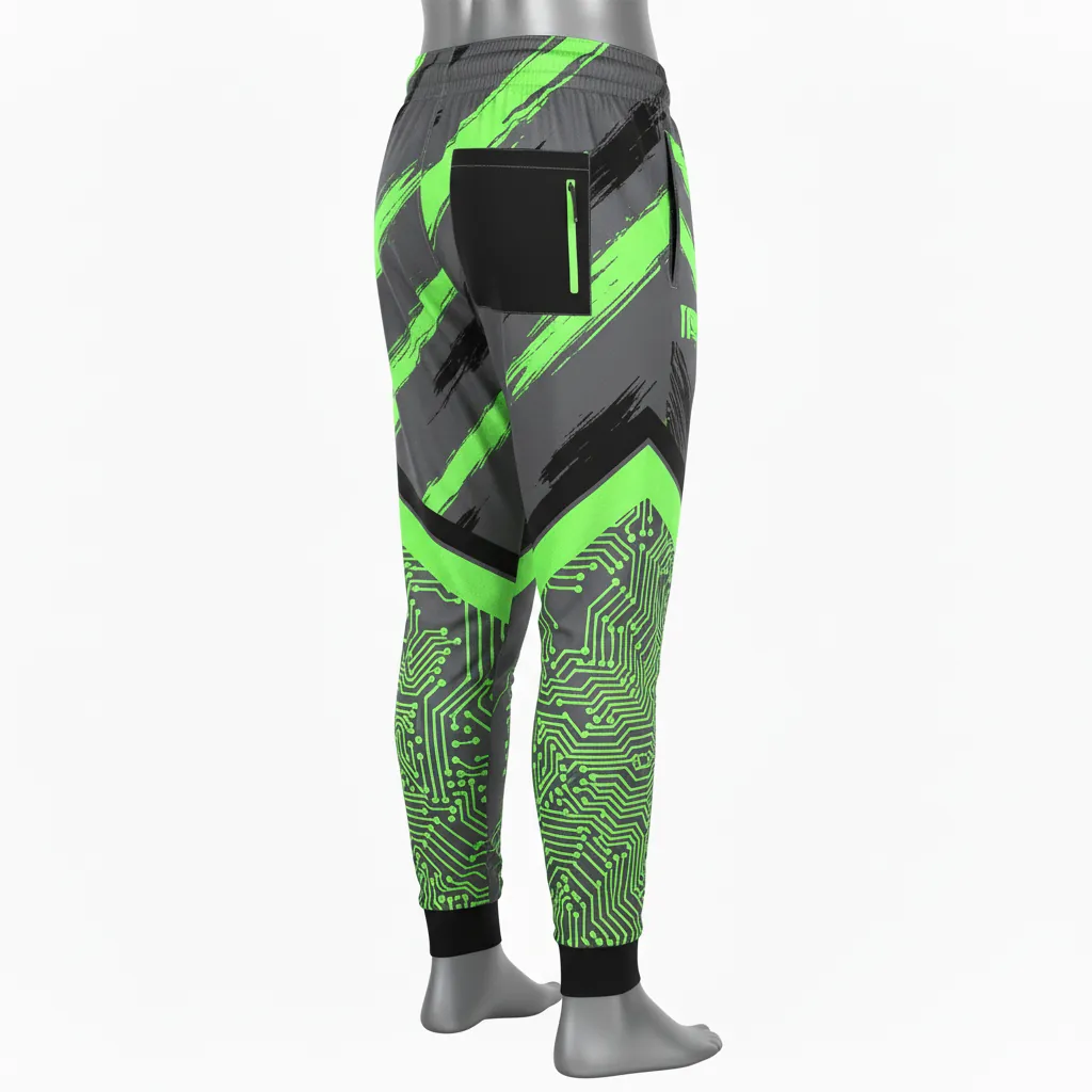 Custom Basketball Basketball Joggers - Green - Charcoal Neon Abstract - Side View - Kinexa Sportswear