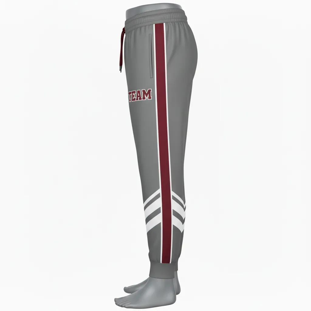 Custom Basketball Basketball Joggers - Gray, Maroon - Stripe Classic - Front View - Kinexa Sportswear