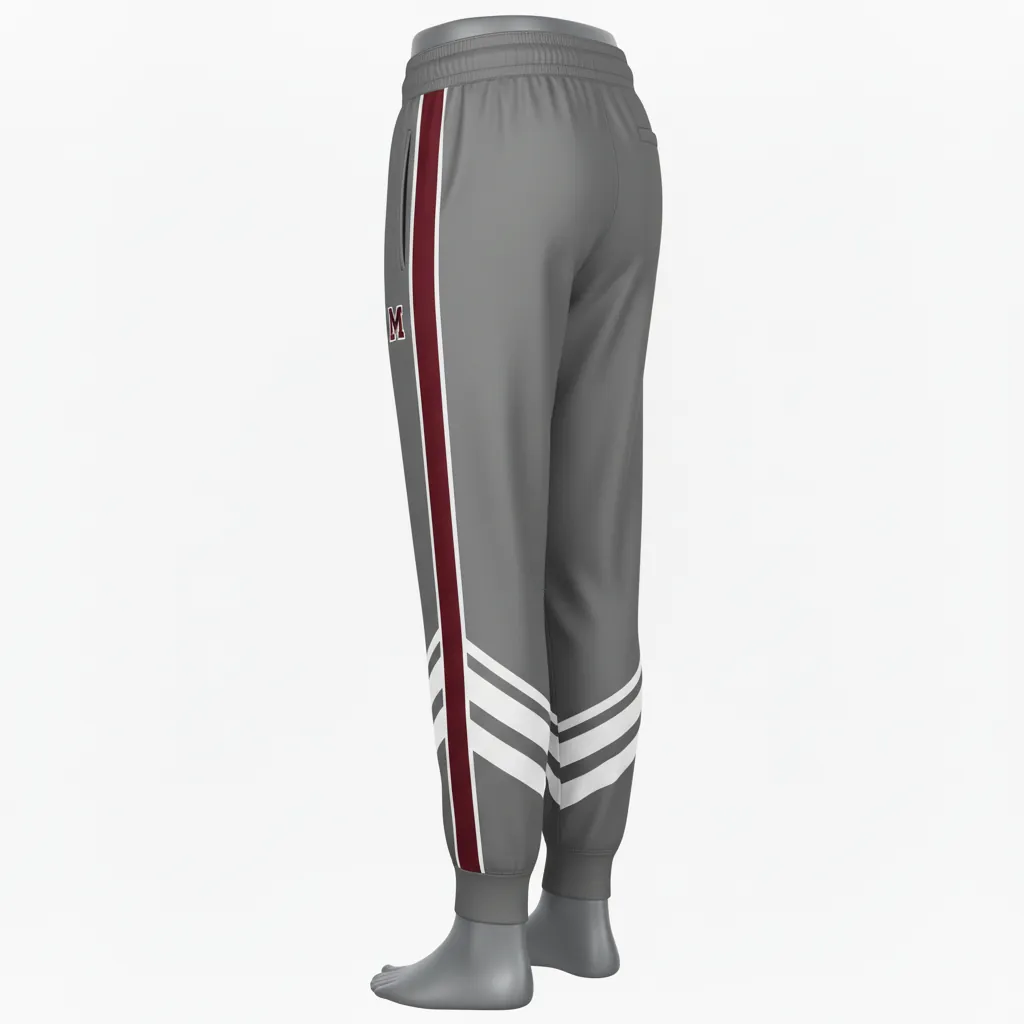 Custom Basketball Basketball Joggers - Gray, Maroon - Stripe Classic - Side View - Kinexa Sportswear