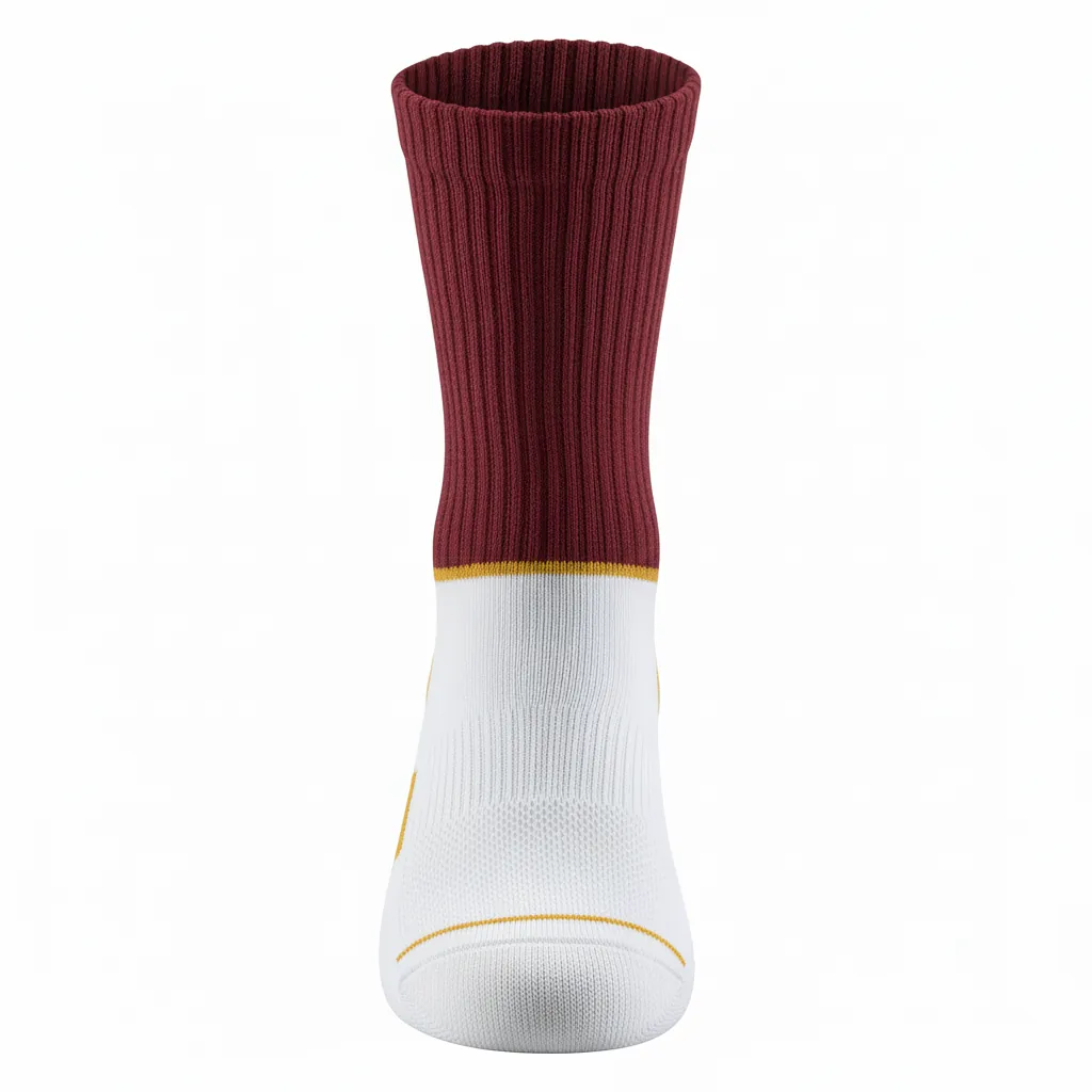 Custom Basketball Basketball Socks - White, Burgundy, Gold - Block Stripe - Front View - Kinexa Sportswear
