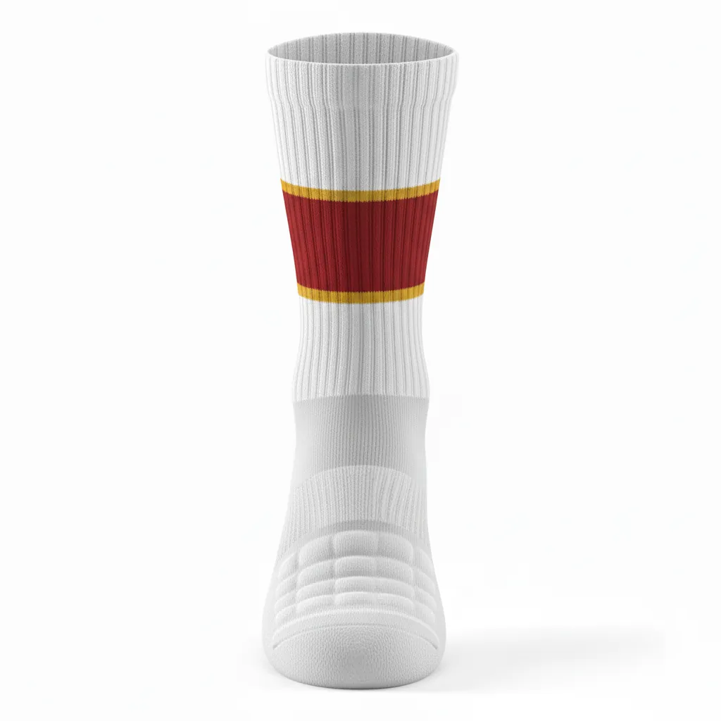 Custom Basketball Basketball Socks - White, Red, Gold - Cardinal Band - Front View - Kinexa Sportswear