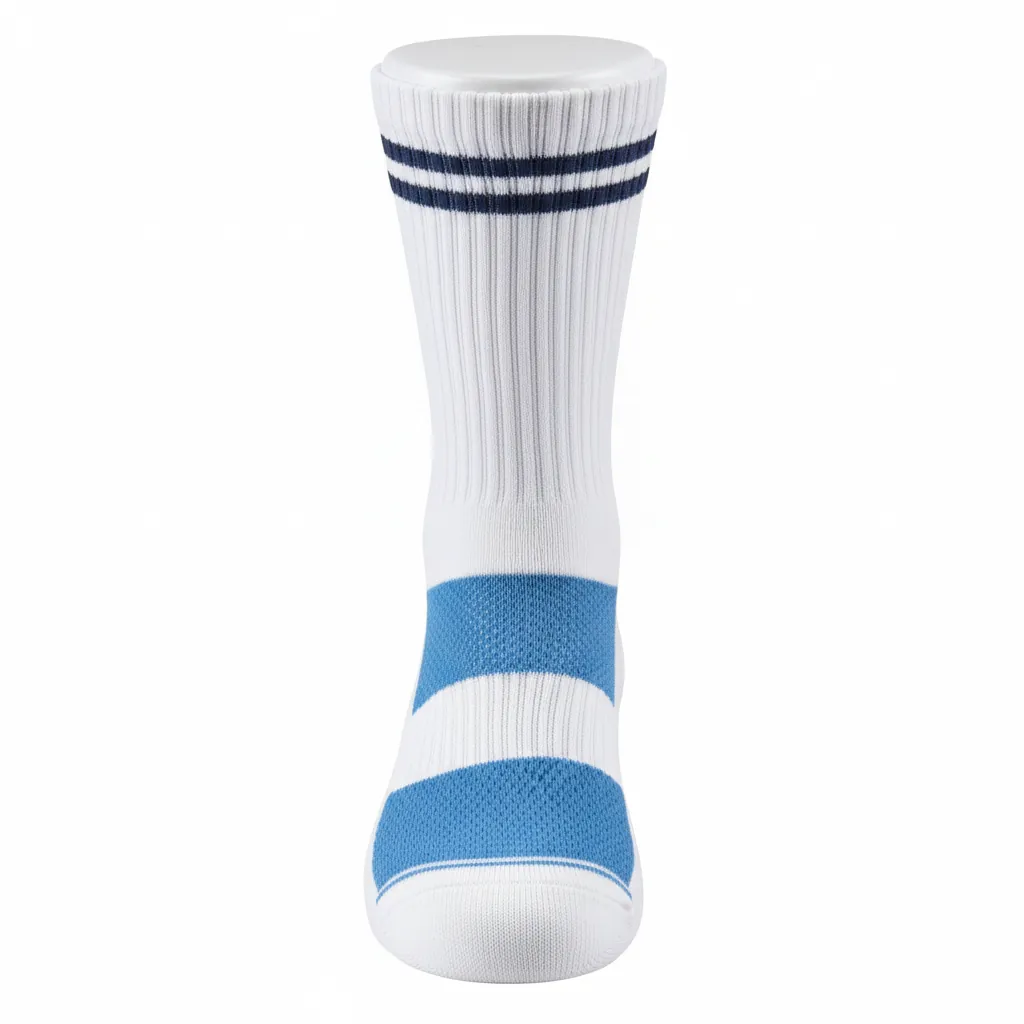 Custom Basketball Basketball Socks - White, Blue, Navy - Columbia Mesh - Front View - Kinexa Sportswear