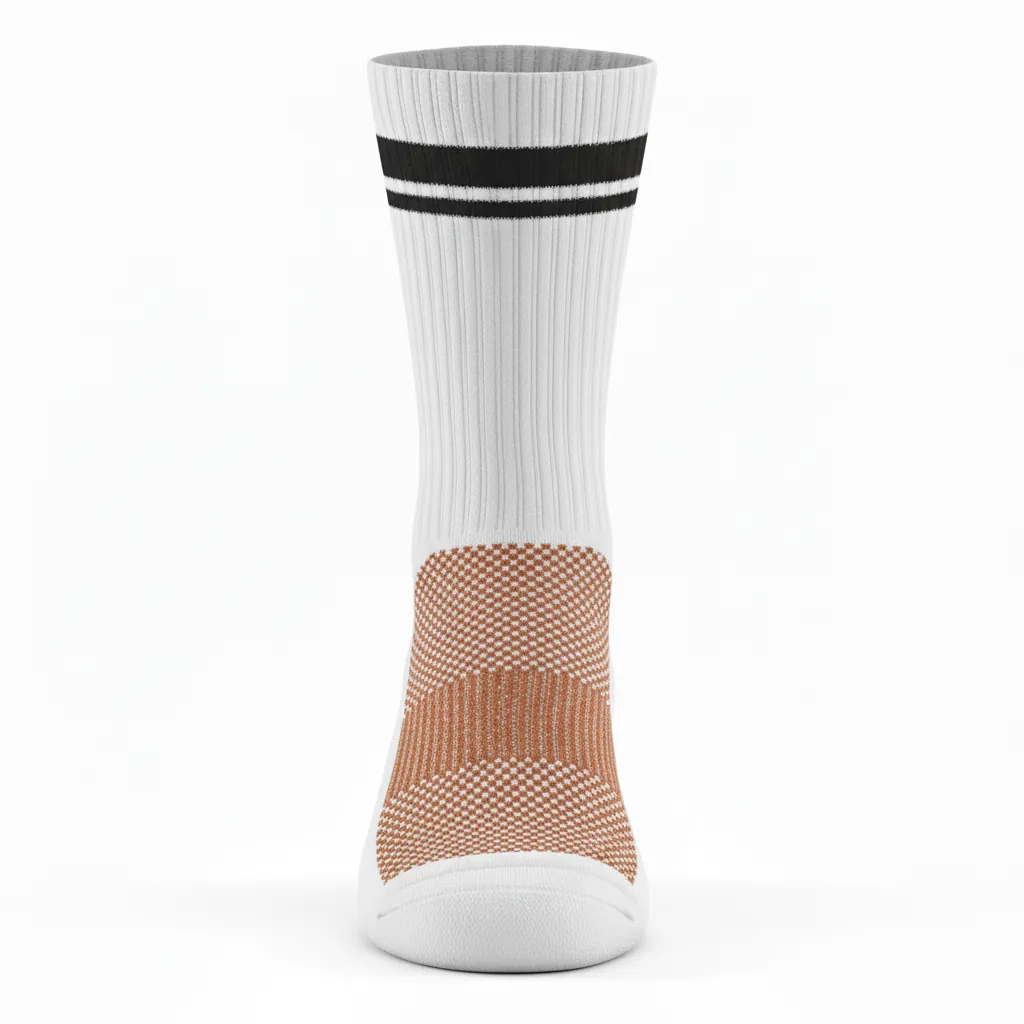 Custom Basketball Basketball Socks - White, Black - Copper Mesh Panel - Front View - Kinexa Sportswear