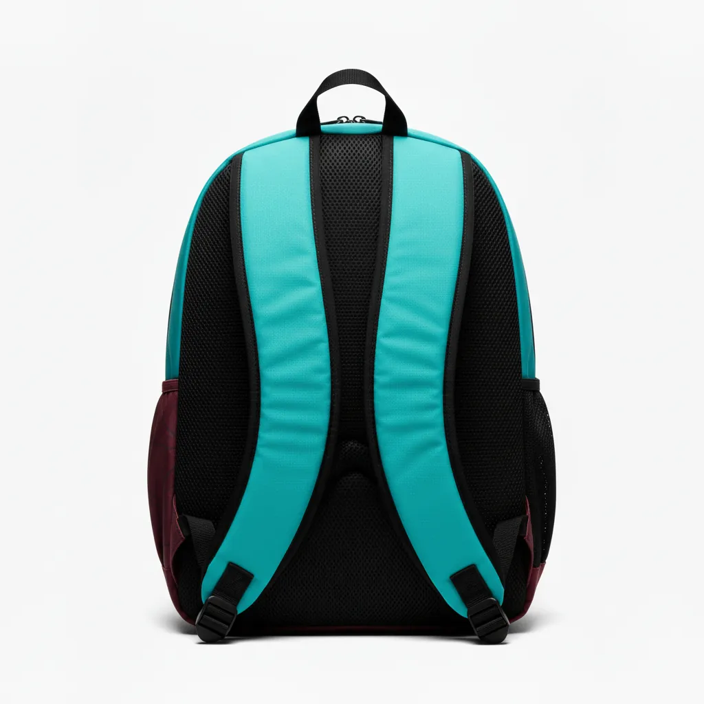 Custom Basketball Basketball Team Backpack - White - Aqua Crimson Color Block - Back View - Kinexa Sportswear