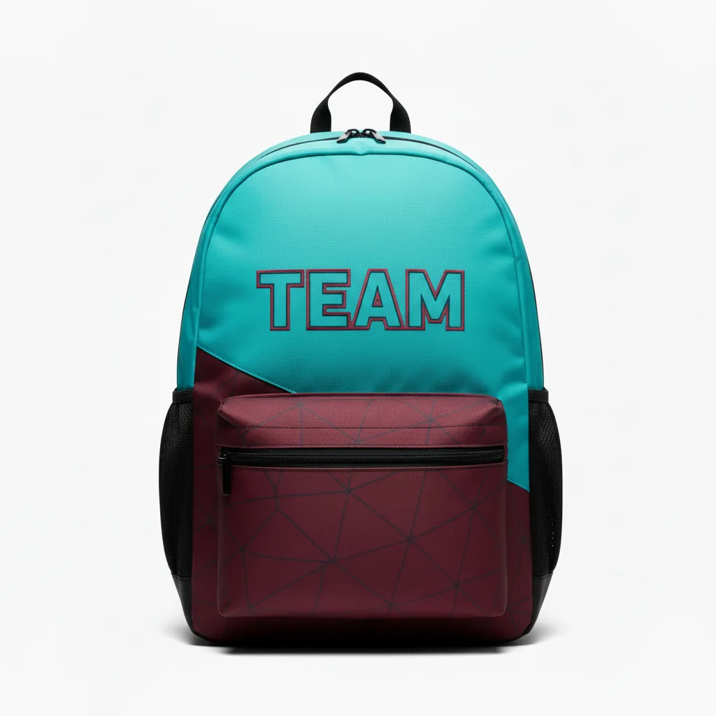 Custom Basketball Basketball Team Backpack - White - Aqua Crimson Color Block - Front View - Kinexa Sportswear