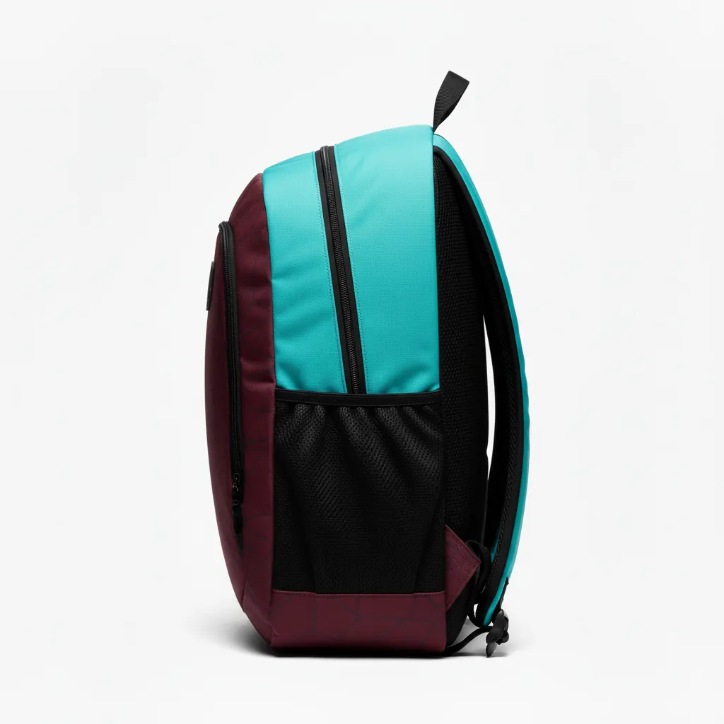 Custom Basketball Basketball Team Backpack - White - Aqua Crimson Color Block - Side View - Kinexa Sportswear