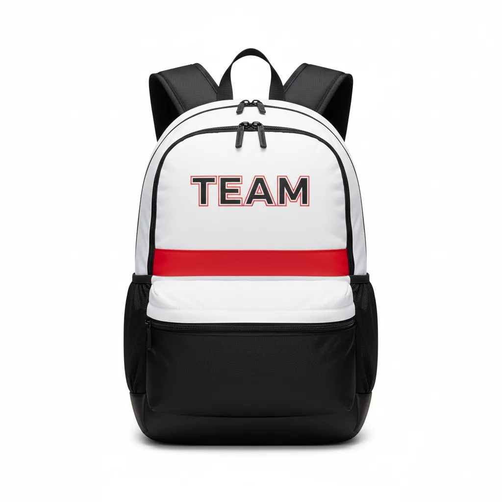 Custom Basketball Basketball Team Backpack - White, Black, Red - Minimalist - Front View - Kinexa Sportswear