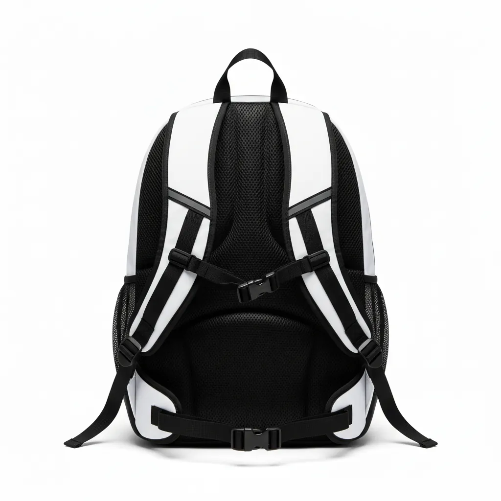 Custom Basketball Basketball Team Backpack - White, Black, White - Bottom Block - Back View - Kinexa Sportswear
