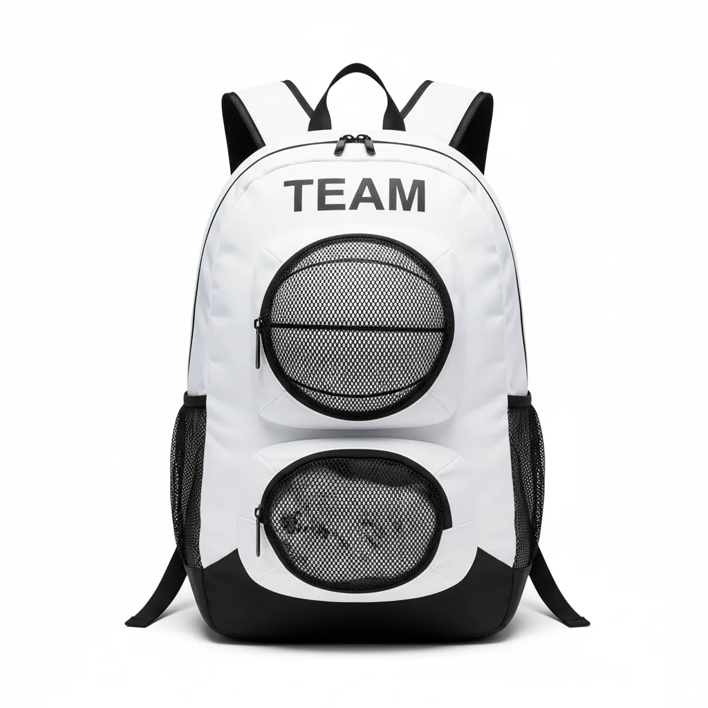 Custom Basketball Basketball Team Backpack - White, Black, White - Bottom Block - Front View - Kinexa Sportswear