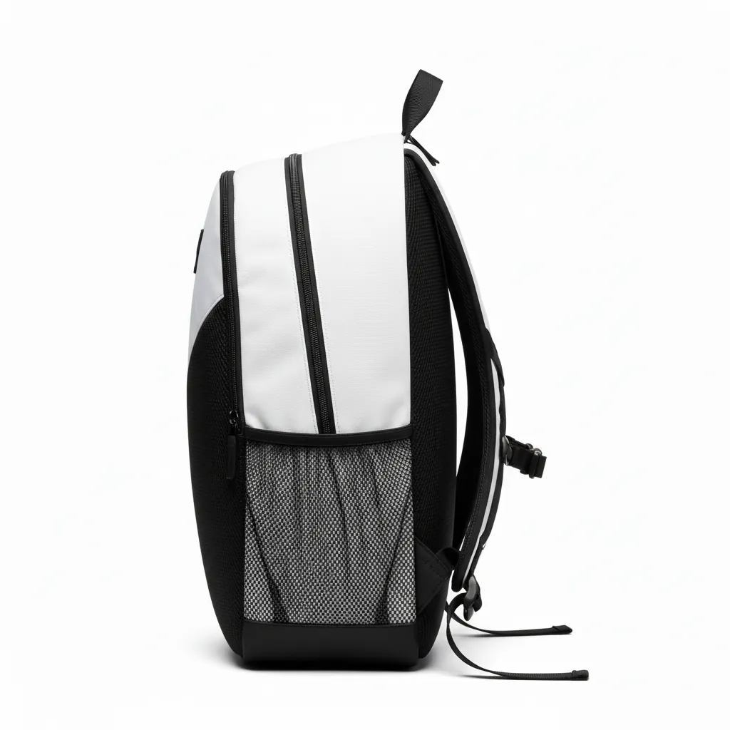 Custom Basketball Basketball Team Backpack - White, Burgundy, Gold - Halftone - Side View - Kinexa Sportswear