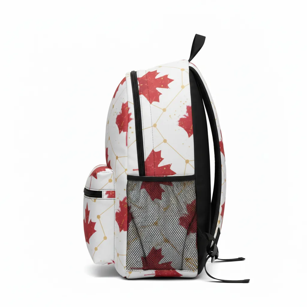 Custom Basketball Basketball Team Backpack - White, Red, Gold - Cardinal Tech Pattern - Side View - Kinexa Sportswear