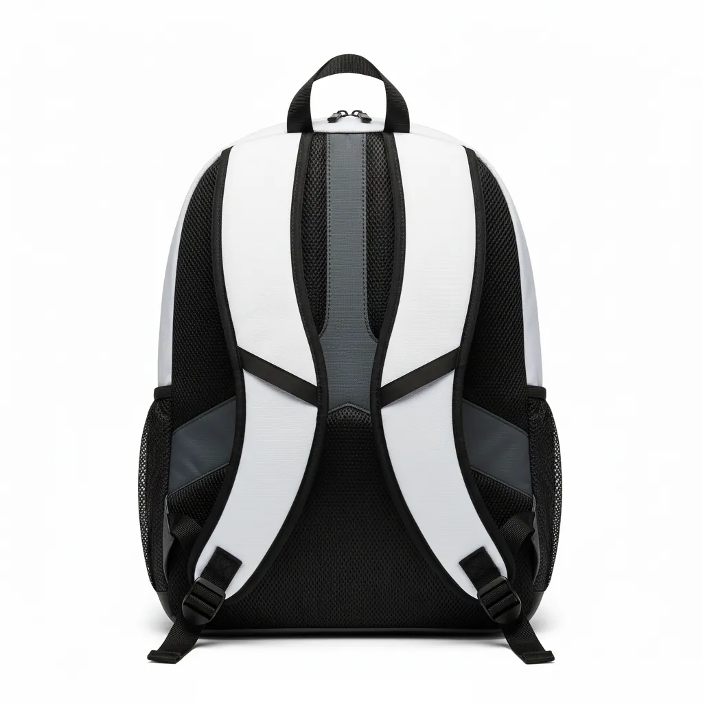 Custom Basketball Basketball Team Backpack - White, Red - Charcoal Asymmetric Panel - Back View - Kinexa Sportswear