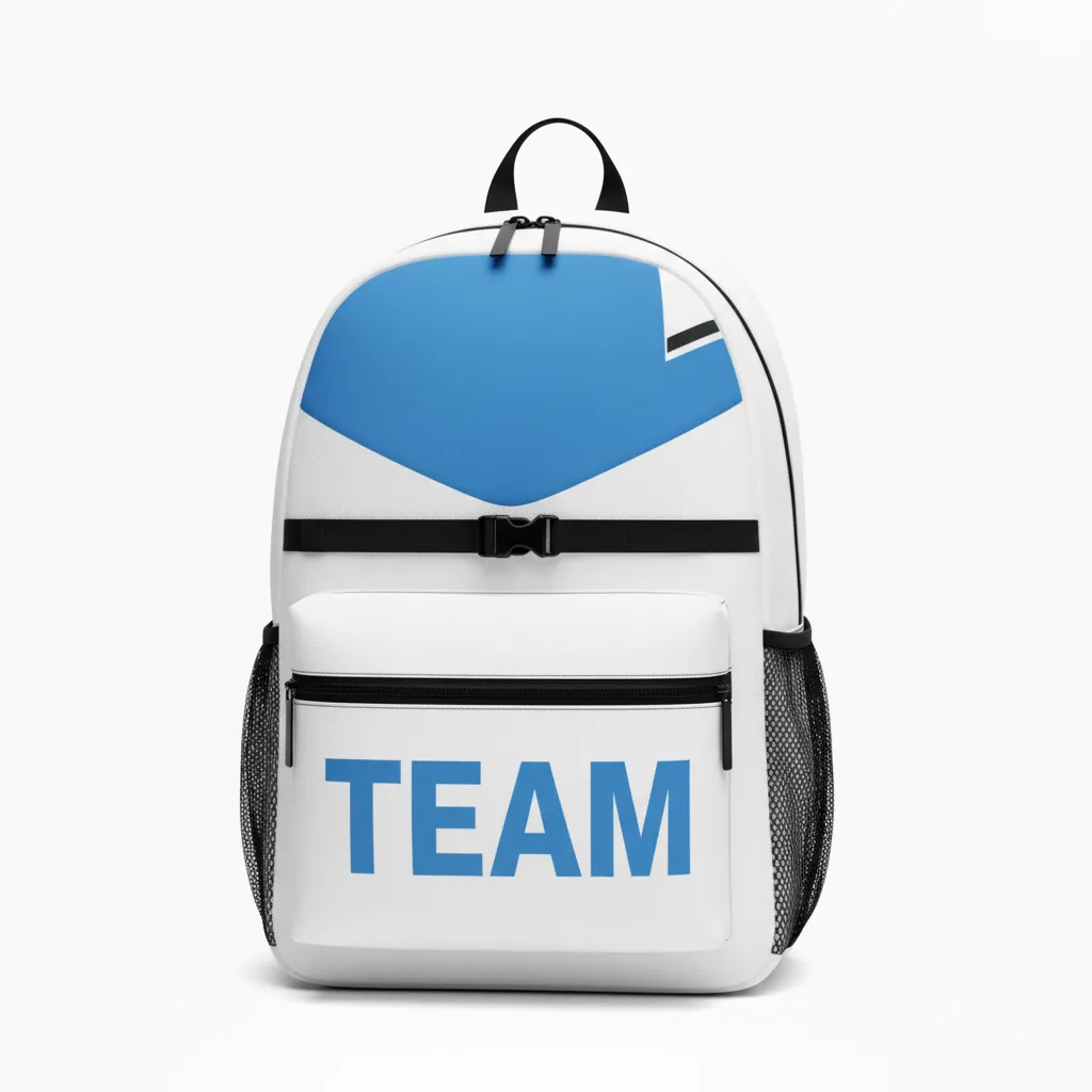 Custom Basketball Basketball Team Backpack - White, Blue, White - Columbia Block - Front View - Kinexa Sportswear