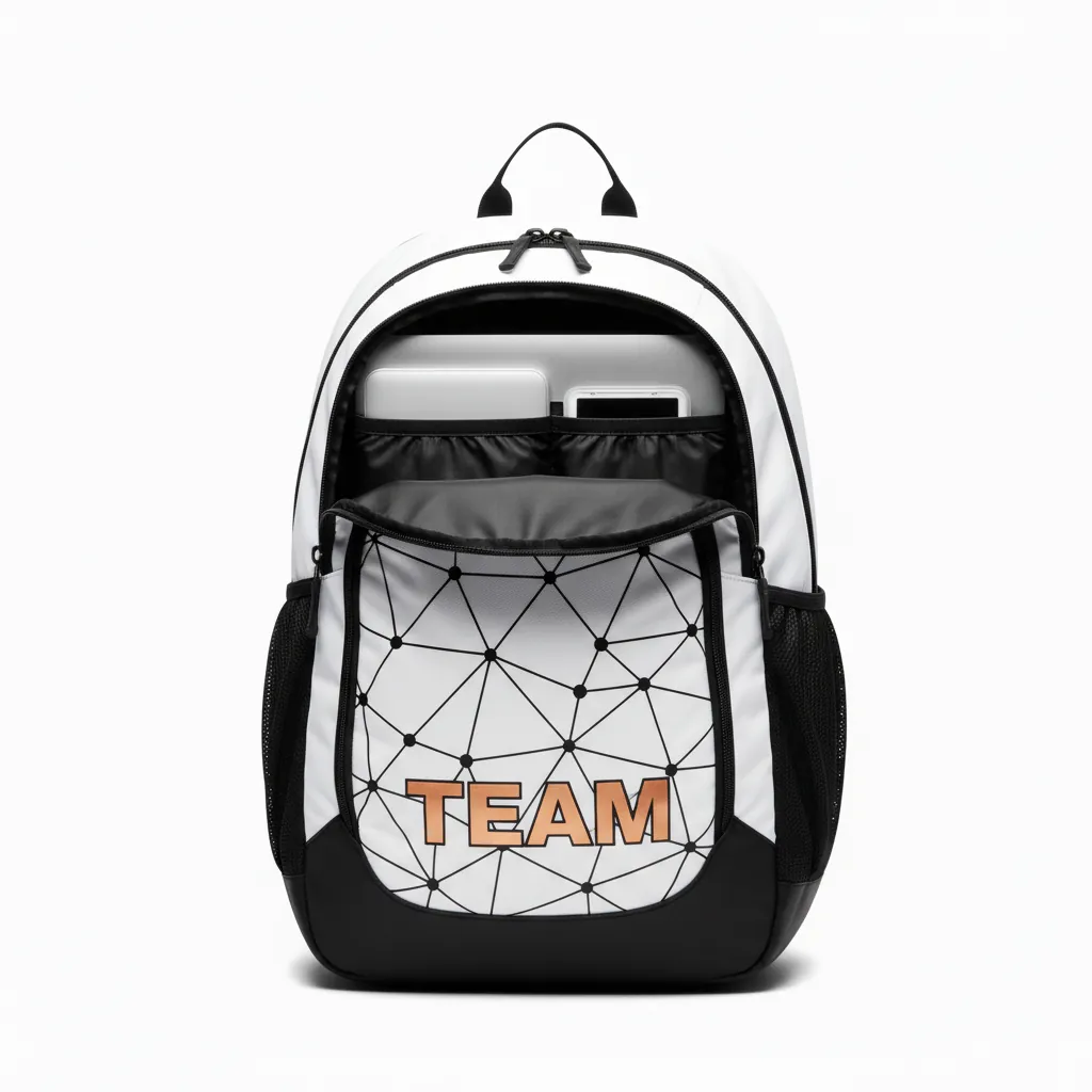 Custom Basketball Basketball Team Backpack - White, Black - Copper Mesh Tech - Front View - Kinexa Sportswear