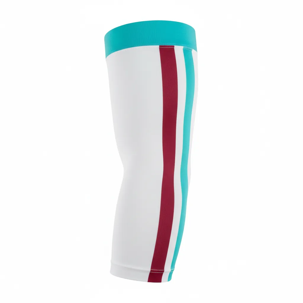 Custom Basketball Compression Arm Sleeves - White - Aqua Crimson Dual Stripe - Front View - Kinexa Sportswear
