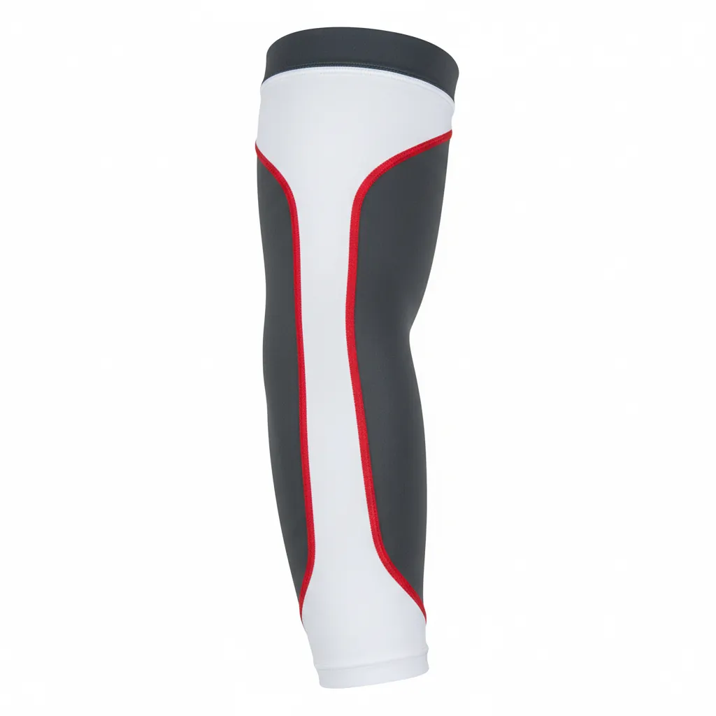 Custom Basketball Compression Arm Sleeves - White, Red - Charcoal Panel - Front View - Kinexa Sportswear