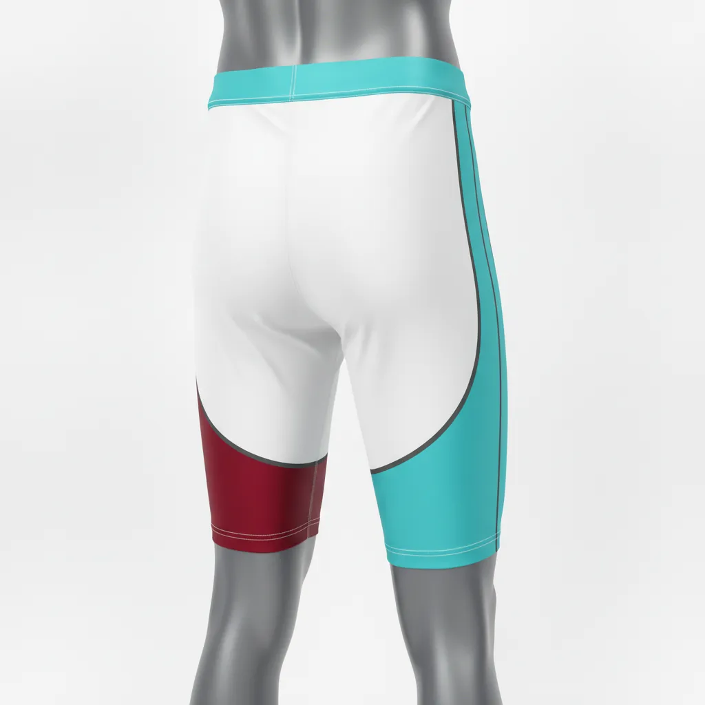 Custom Basketball Compression Shorts - White - Aqua Crimson Hip Block - Back View - Kinexa Sportswear
