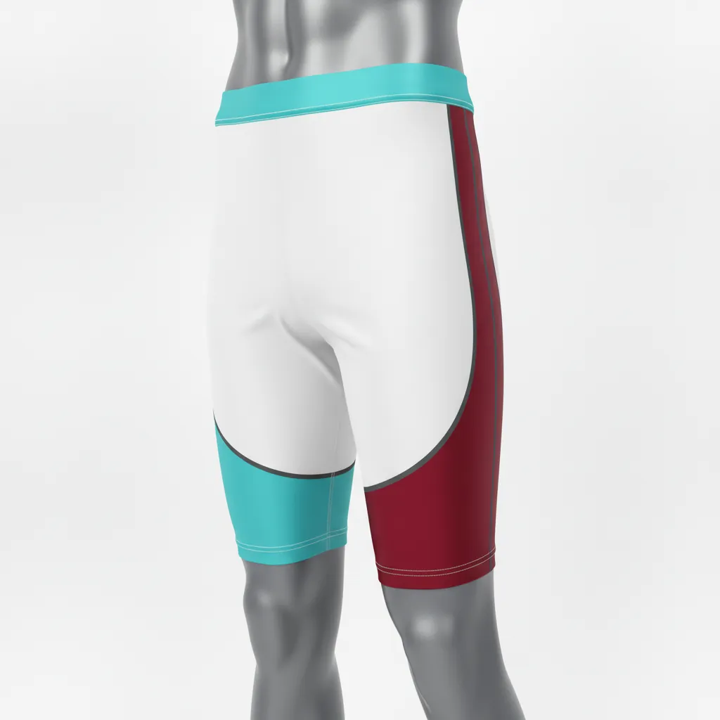 Custom Basketball Compression Shorts - White - Aqua Crimson Hip Block - Front View - Kinexa Sportswear