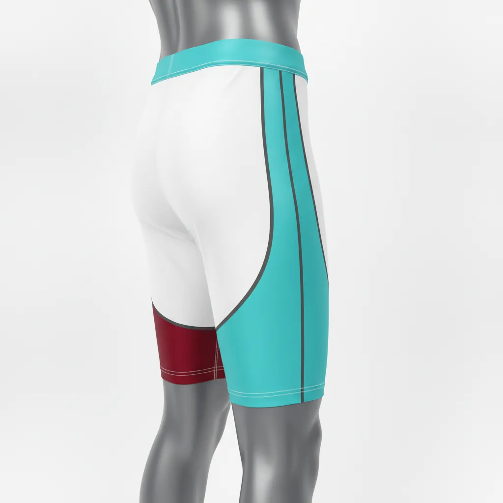 Custom Basketball Compression Shorts - White - Aqua Crimson Hip Block - Side View - Kinexa Sportswear