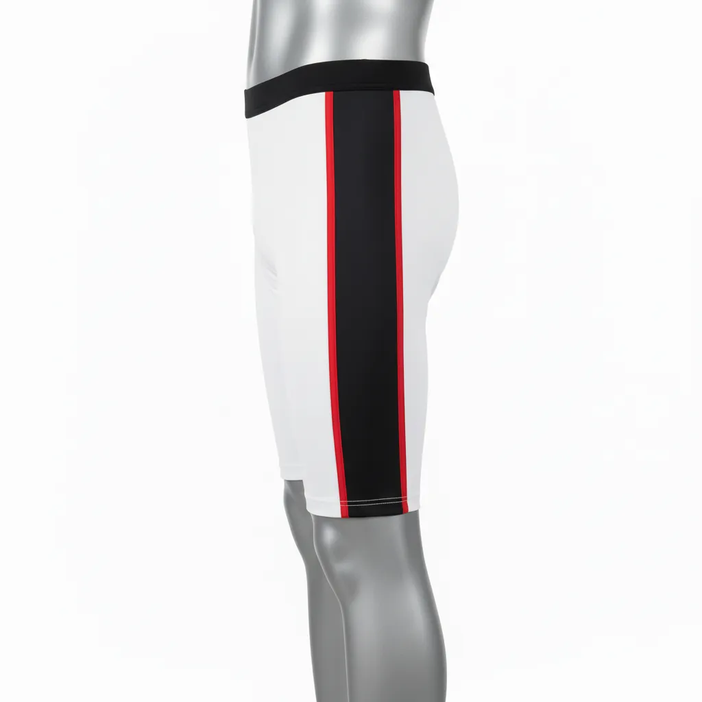 Custom Basketball Compression Shorts - White, Black, Red - Side Stripe - Side View - Kinexa Sportswear