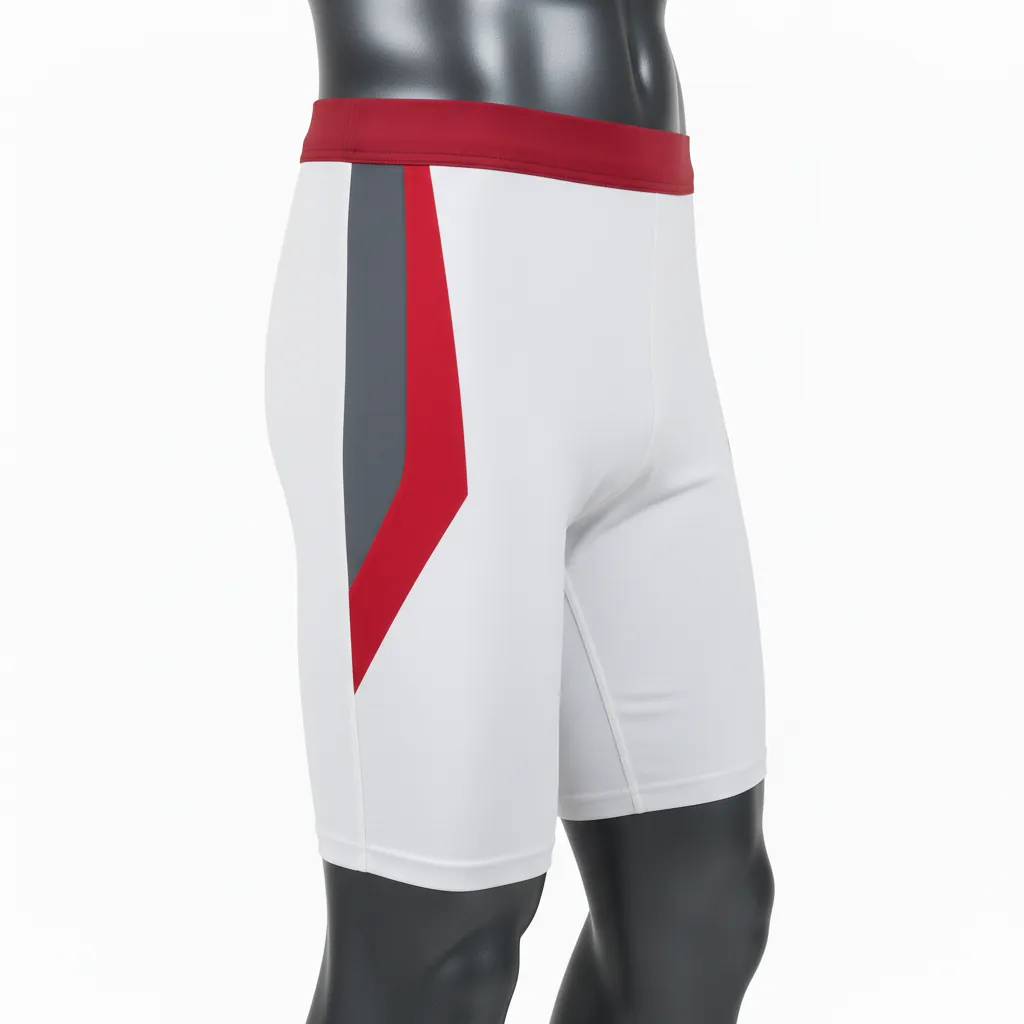 Custom Basketball Compression Shorts - White, Burgundy, Gold - Side Insert - Front View - Kinexa Sportswear