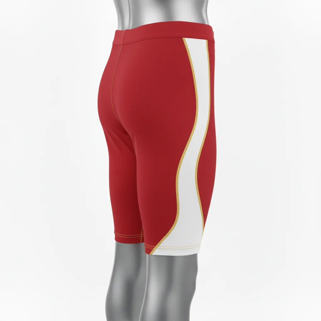 Custom Basketball Compression Shorts - White, Red, Gold - Cardinal Hip Flow - Back View - Kinexa Sportswear