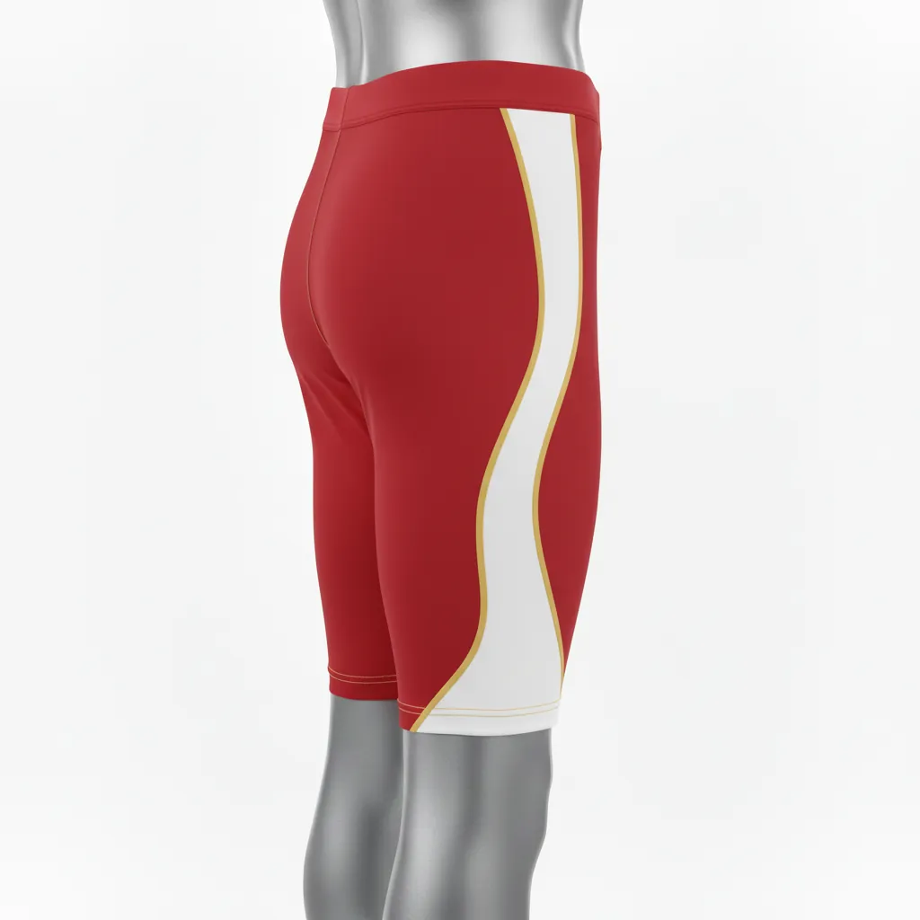Custom Basketball Compression Shorts - White, Red, Gold - Cardinal Hip Flow - Front View - Kinexa Sportswear