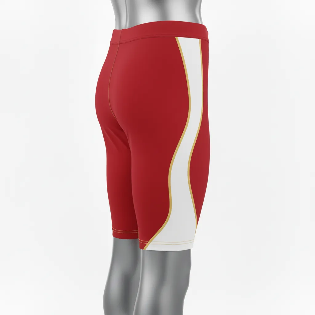Custom Basketball Compression Shorts - White, Red, Gold - Cardinal Hip Flow - Side View - Kinexa Sportswear