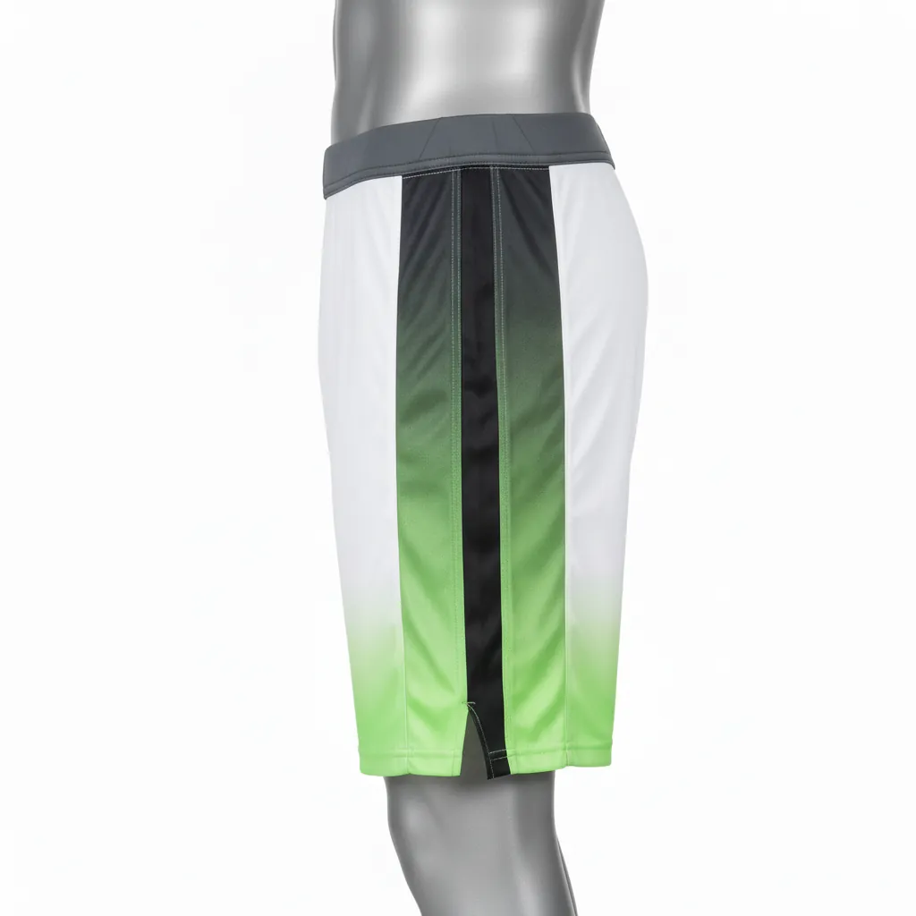 Custom Basketball Compression Shorts - White, Green - Charcoal Neon Gradient - Side View - Kinexa Sportswear