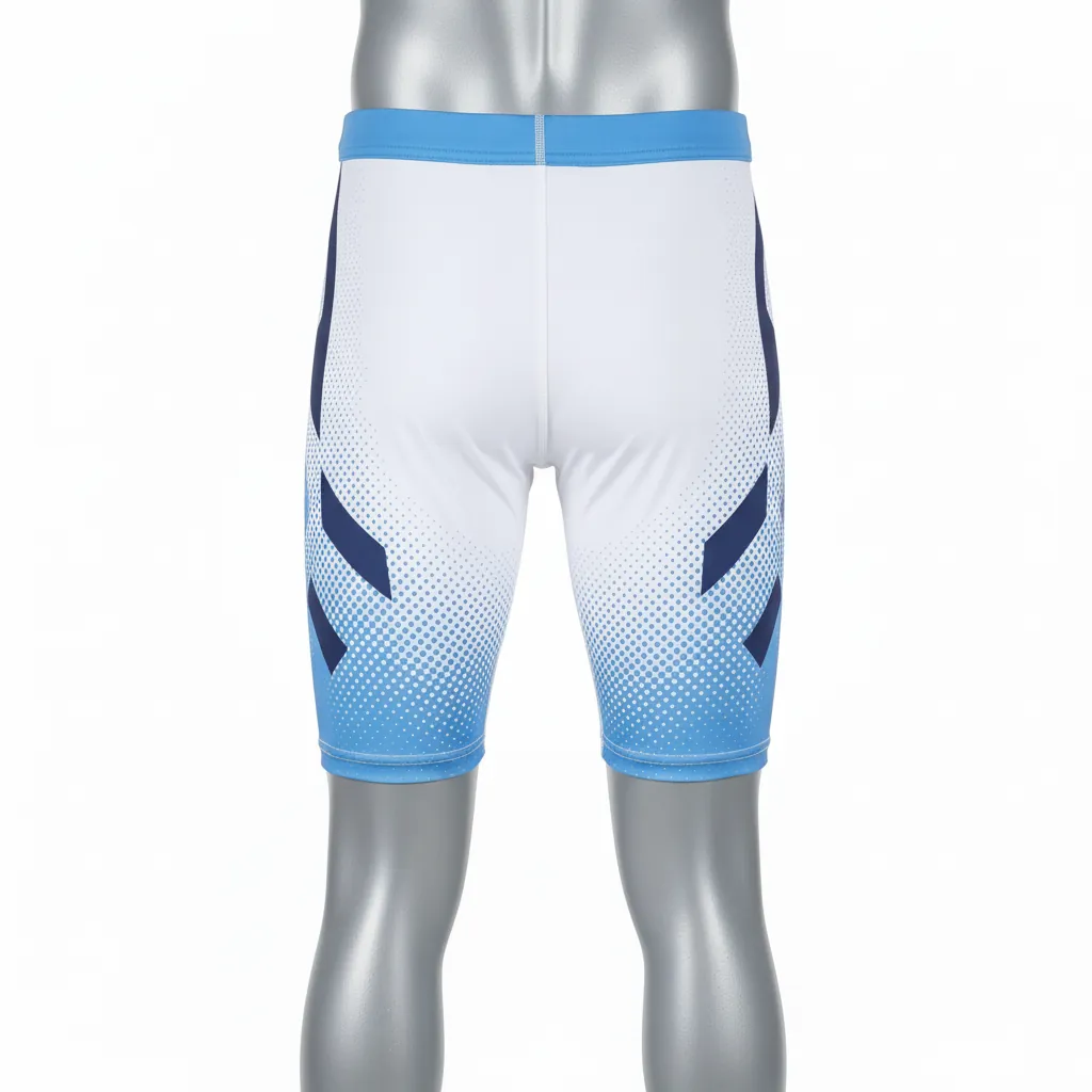 Custom Basketball Compression Shorts - White, Blue, Navy - Columbia Halftone - Back View - Kinexa Sportswear